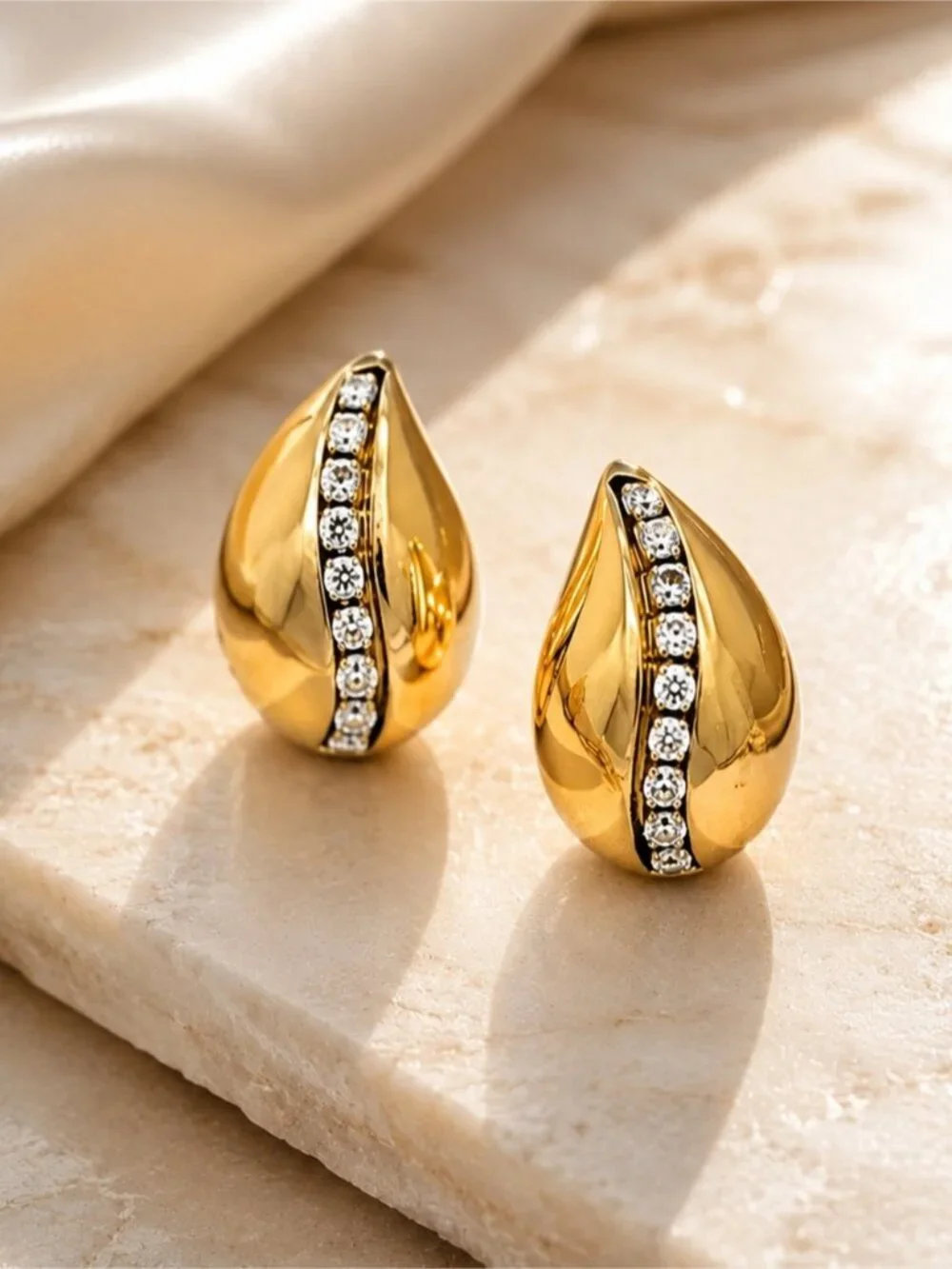 Gold Zircon Teardrop Earrings - PVD Real Gold Plated